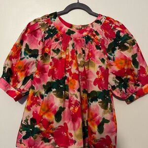 J.Crew Smock-Neck Puff Sleve Top Floral